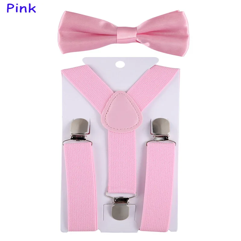 Fashion Kids Suspenders with Bowtie Children Bow Tie Set Boys Braces Girls Adjustable Suspenders Baby Wedding Ties Accessory - Цвет: Pink