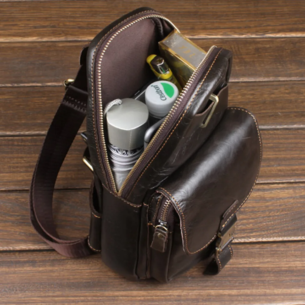 Высокое качество 100% натуральная кожа Для мужчин сумка на груди Винтаж из