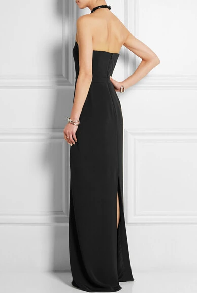 Summer Style Abendkleider Sheath Floor Length Off The Shoulder Halter Sleeveless Slit Back Long Black Evening Dresses 2015 | Свадьбы и