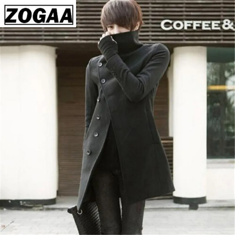Мужская Корейская Повседневная Деловая ветровка асимметричное шерстяное пальто