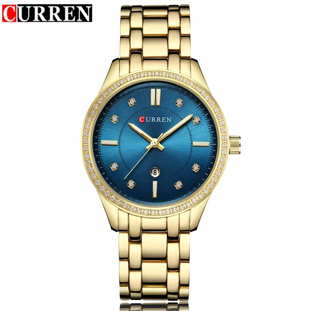 gold blue gold Женские часы лучший бренд класса люкс золотые женские часы Дата Нержавеющая сталь ремешок классический браслет женские часы подарок любителю CURREN 9010 - Цвет: gold blue gold