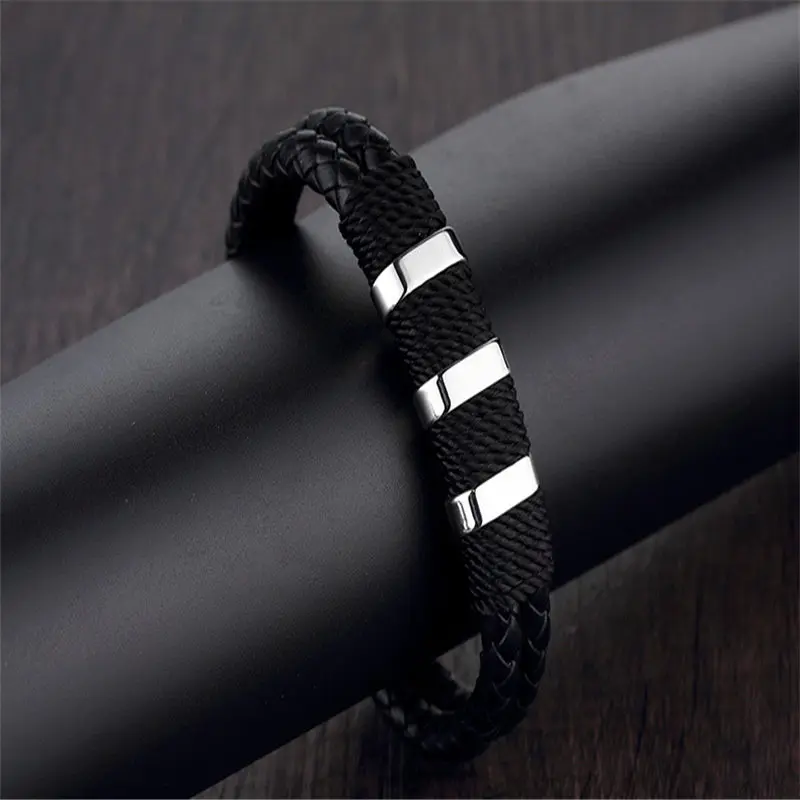 2018 Модный повседневный браслет мужские панковские Многослойные черные кожаные