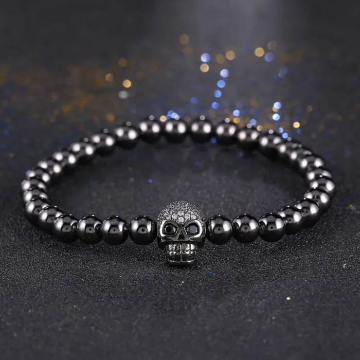 Модные браслеты в стиле панк 4 цвета циркон Череп браслет эластичная линия