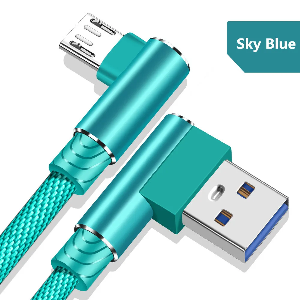 Sky Blue Олаф 2.4A Micro USB кабель 3 м 2 м 90 градусов быстрая зарядка USB кабель для передачи данных для samsung Xiaomi Redmi Note 4x5 LG кабели для мобильных телефонов - Цвет: Sky Blue