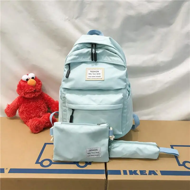 Skyblue 3 set Модный женский рюкзак, комплект из 3 предметов, студенческие сумки через плечо, рюкзак ярких цветов, школьные сумки для девочек-подростков - Цвет: Skyblue 3 set