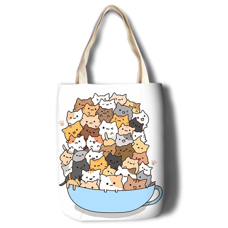 Новый Неко Atsume для женщин холст японского Стиль с рисунком милого кота пляжная