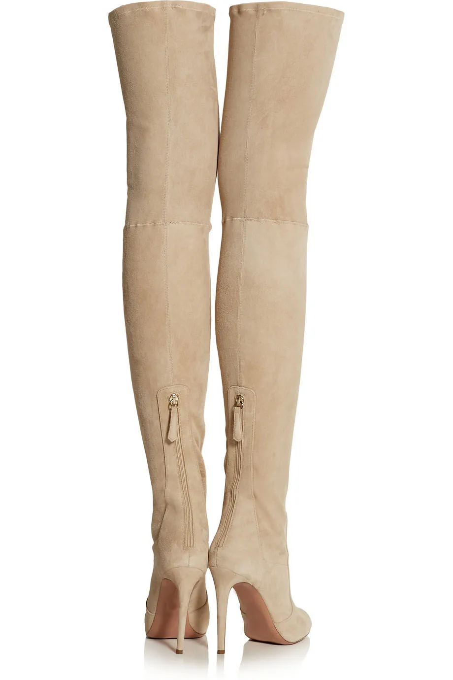 Новинка Зимние Сапоги выше колена из бежевой замши на высоком каблуке пикантные