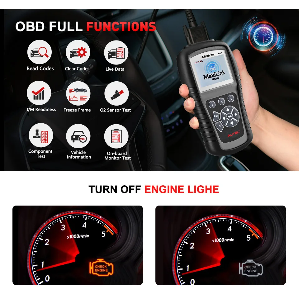 AUTEL Autolink ML619 OBD2 сканер CAN SRS ABS подушка безопасности Автомобильный диагностический