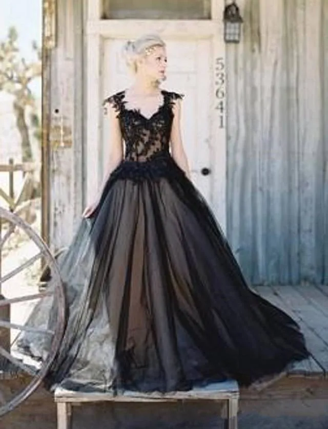 Черное готическое свадебное платье 2019 винтажное милое бальное с