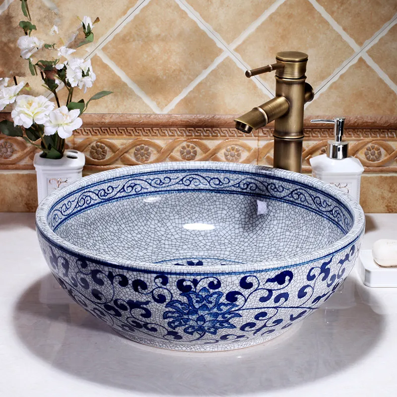Раковина керамическая для ванной комнаты сине белая|wash sink|bathroom vessel sinksvessel sink |