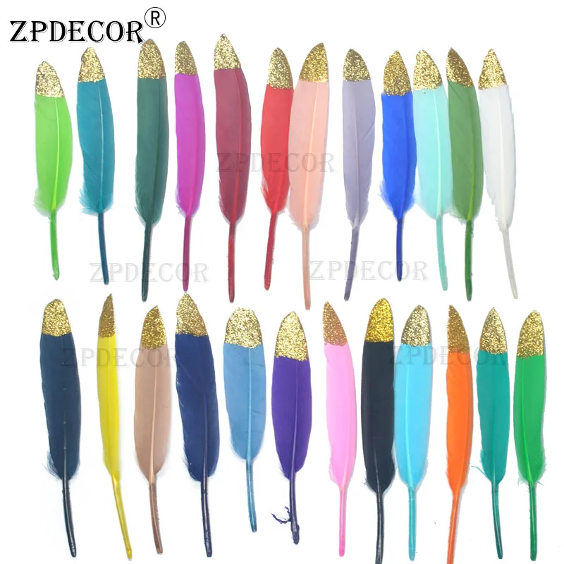 

10-15 cm 4-6 inches dyed Goose Feathers front with Gold Dust spray