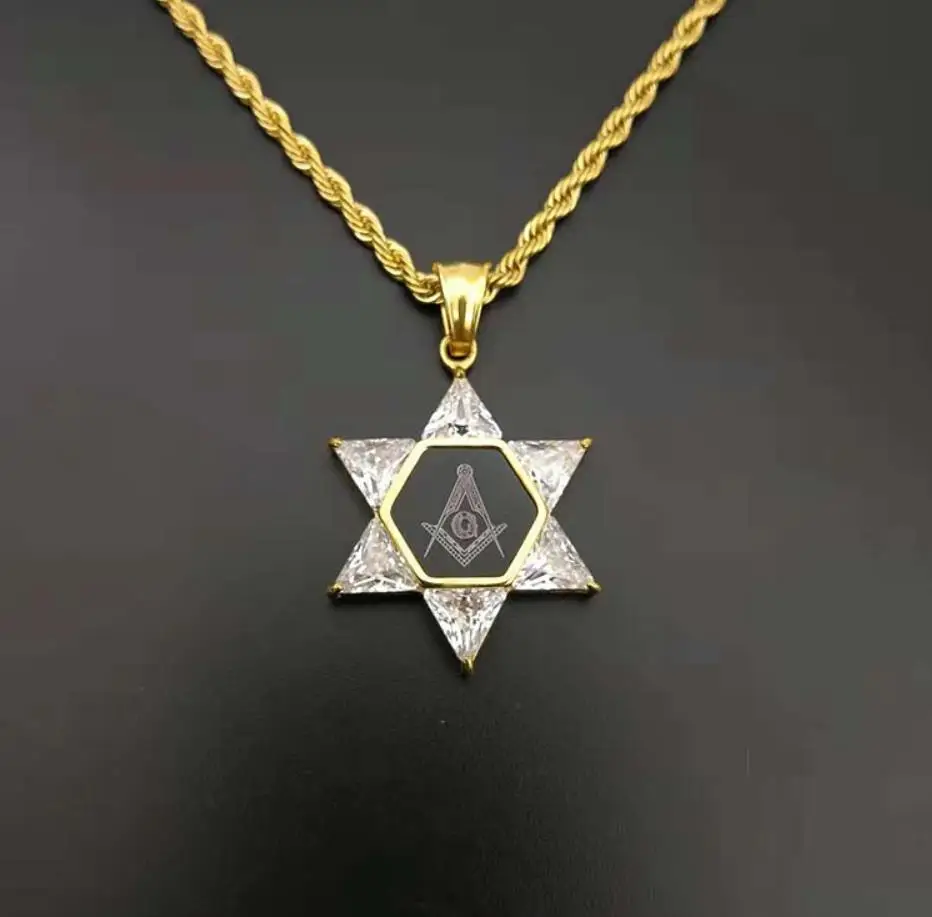 Нержавеющая сталь для мужчин хип хоп iced out Free mason Подвески гексаграмма Циркон Мода масонской цепочки и