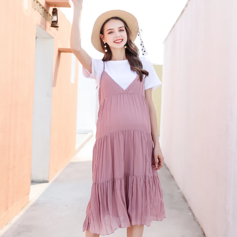 Новое летнее модное платье на бретелях для беременных женщин + белая свободная