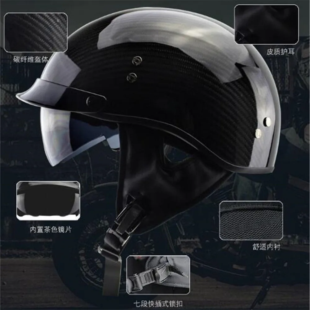 The Carbon Fiber Motorcycle Goggles Vintage Garman Style Half Helmets Motorcycle Biker Cruiser Scooter Touring Helmet M L Xl Xxl