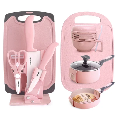 

Ceramic knife set baby food supplement tool health wheat straw chopping board fruit cutting peeling knife kitchen pot suit