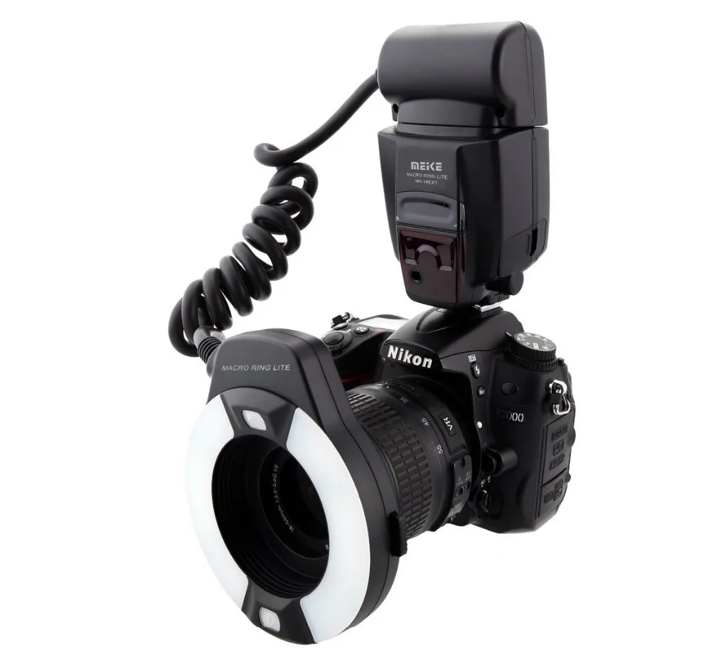 Фото Кольцевая вспышка Meike MK-14EXTN Macro TTL для Nikon i-TTL со светодиодной подсветкой AF D7100 D7000 D5100 D5000 D750 D800 D600 D5300 D90 №1