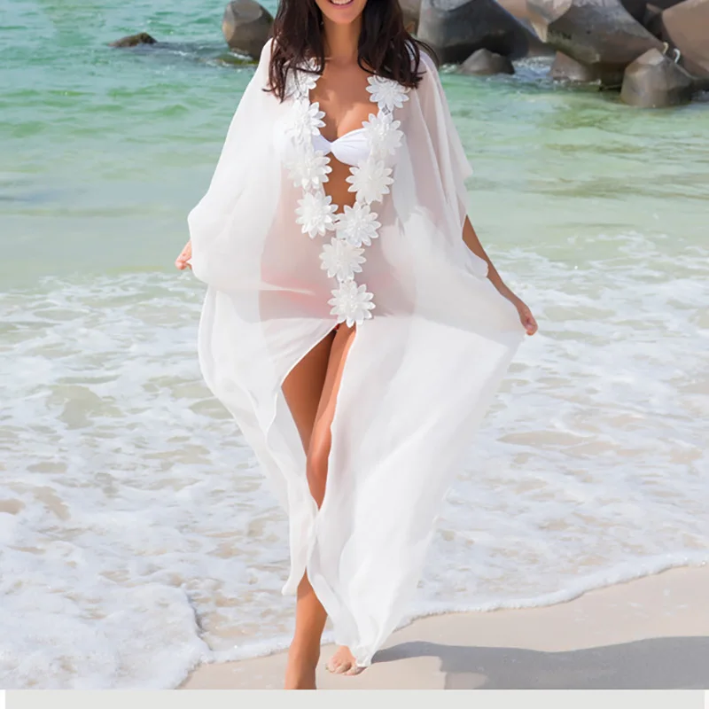 Beach Cover up Dress Lace Tunic Pareos Swimwear Women Bikini cover Chiffon Swimsuit | Женская одежда
