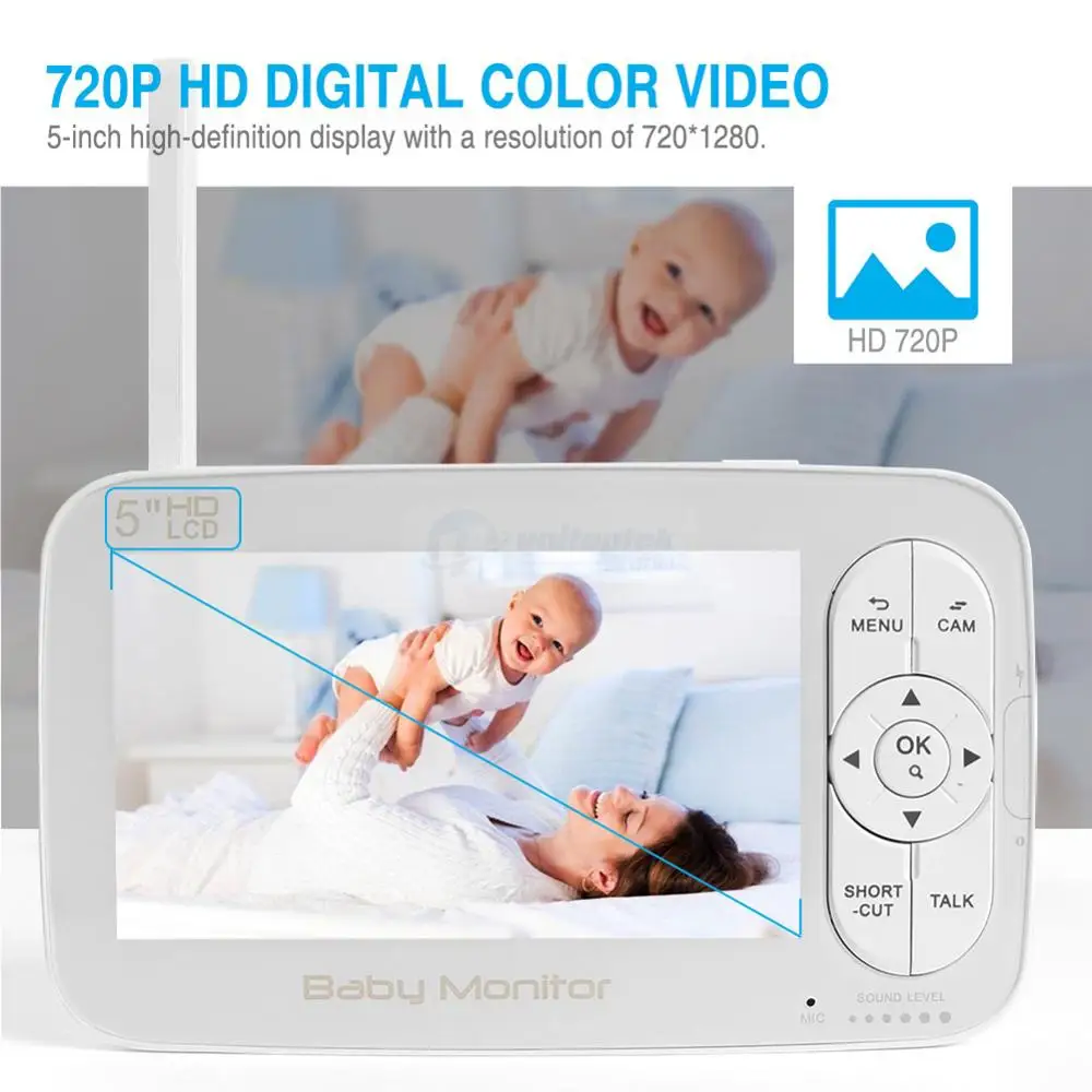 Беспроводная Радионяня 2 4G 720P PTZ HD 5 дюймовый ЖК экран двухстороннее аудио