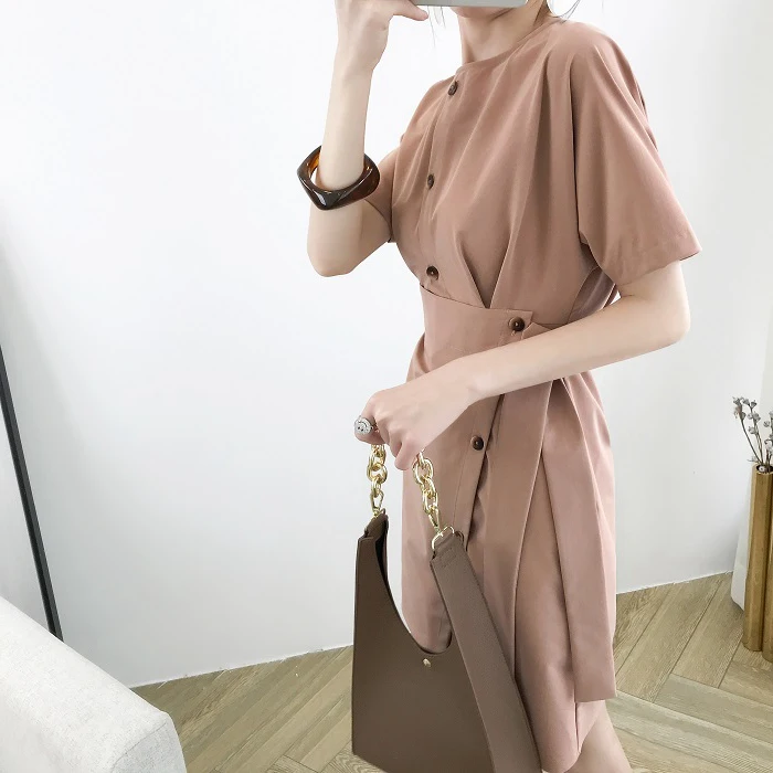 Summer Dress Women Female Vintage Glegant Woman Short Sleeve Button Asymmetrical Dresses | Женская одежда