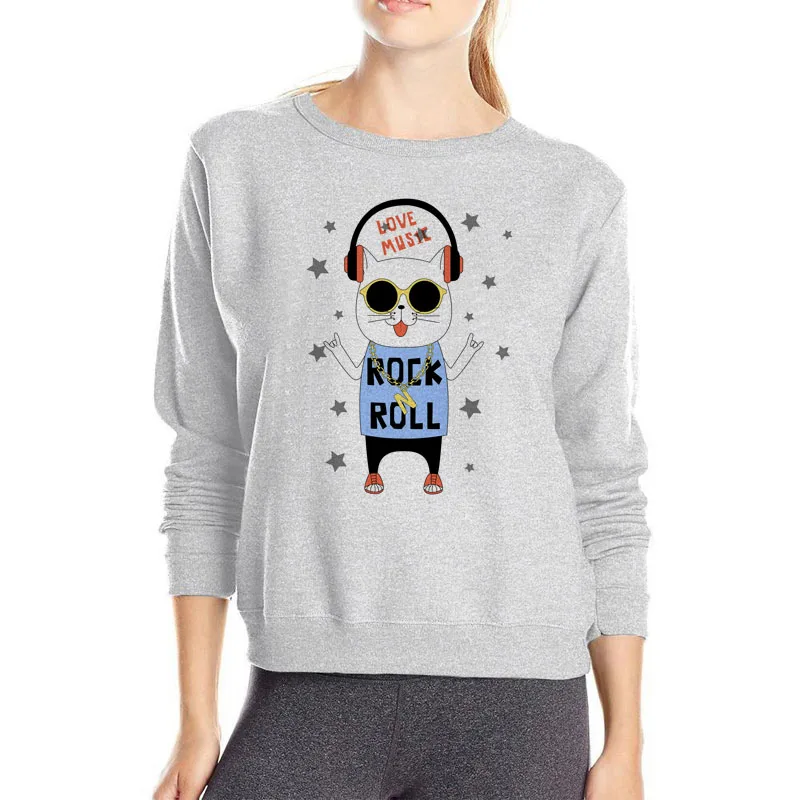 Худи с котом Love music rock новая хлопковая одежда свободная верхняя повседневные