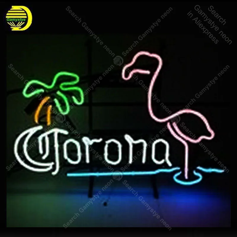 Неоновая вывеска Coron с фламинго пальмами стеклянная трубка ручной работы