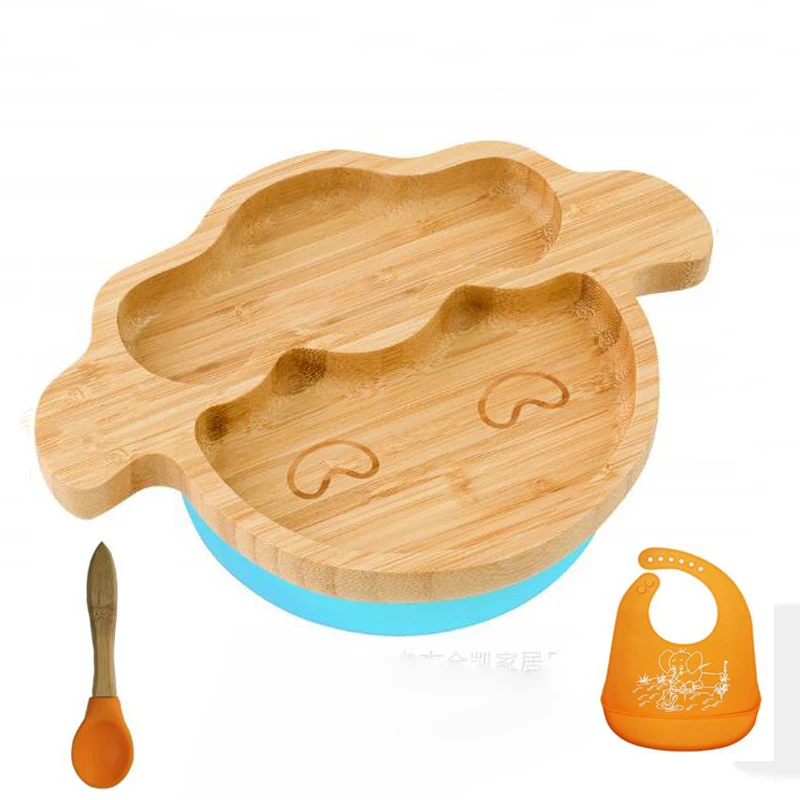 Бамбуковая детская тарелка миска для кормления детей силиконовая присоска с