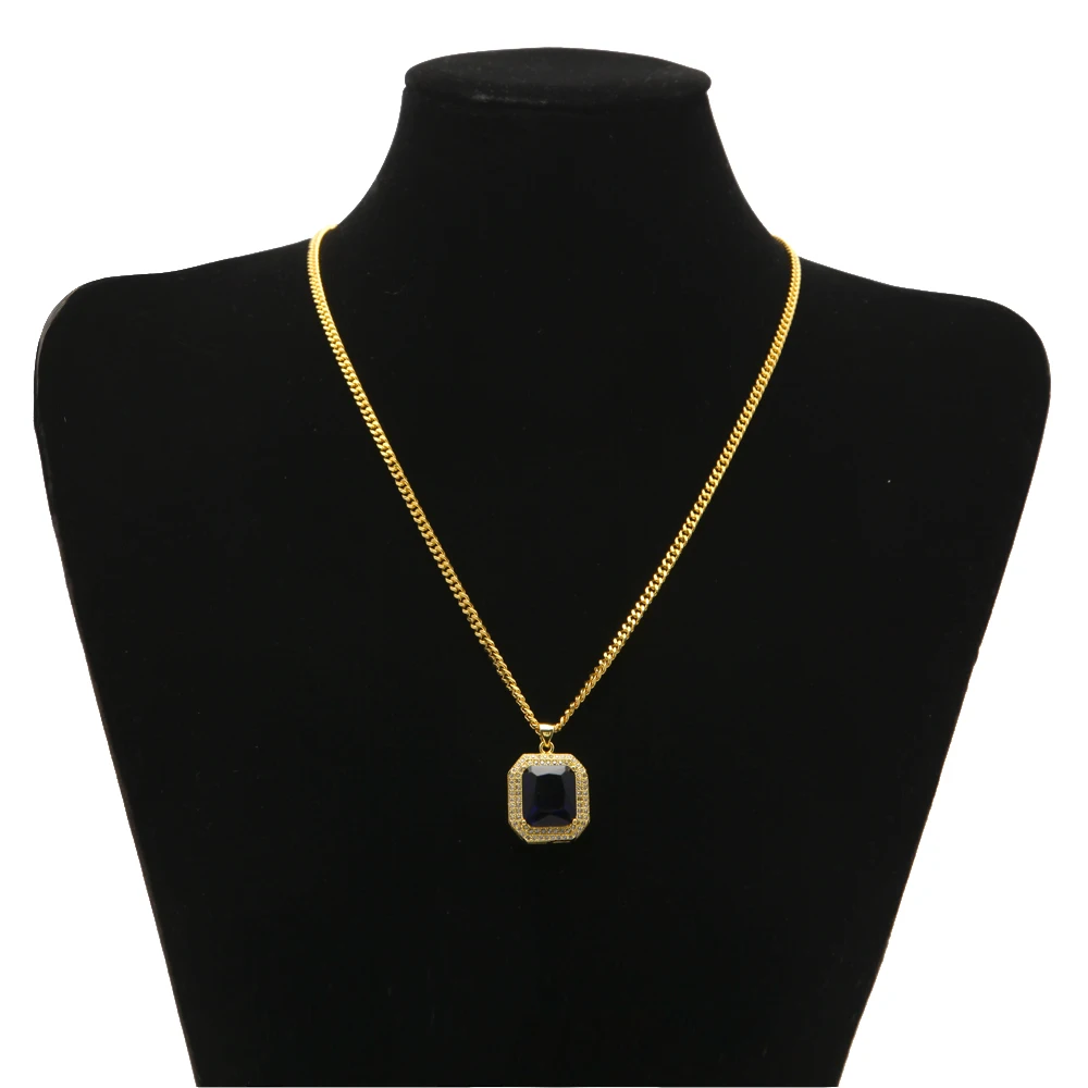 MCSAYS Хип-хоп Jewelry большой красочный кристалл кулон Нержавеющая сталь Ожерелья для