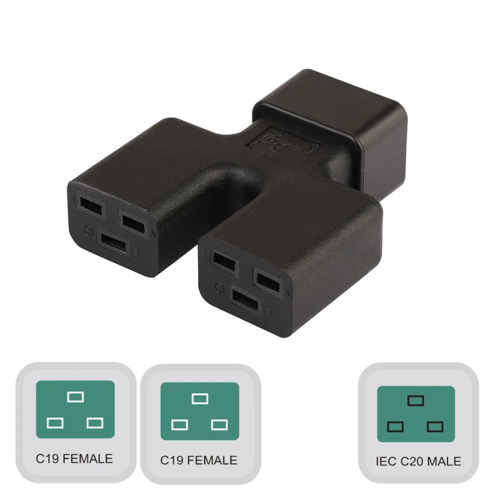 Преобразователь IEC320 C20 C19 адаптер питания штекер двойной 2 * мама 16 А 250 В UPS PDU