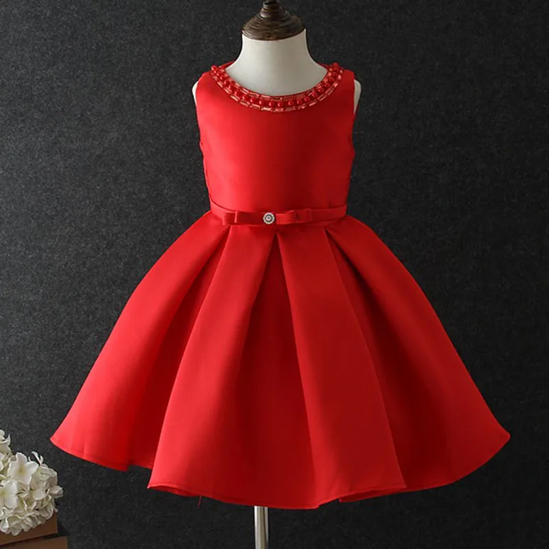 Cute Girls Dress With Bow Kids Dresses For Vestido De Festa Solid Princess Sleeveless Baby Girl Summer Clothes | Детская одежда и