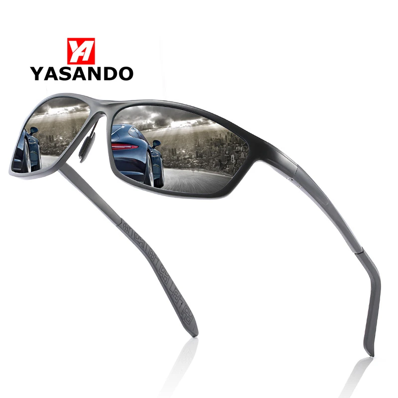 Мужские поляризованные солнцезащитные очки YASANDO с алюминиевой оправой из
