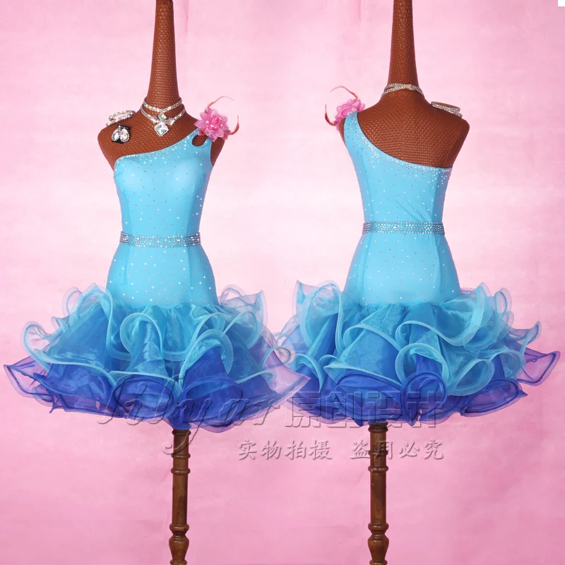 

New Latin Dance Dress Competition Dress Customized Exercise Dress Children Adult Performing Dress Ice and Snow Margin
