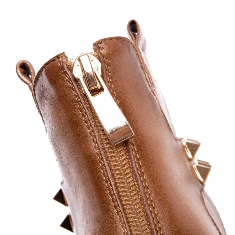 Зима 2015 Новая мода женщин заклепки панк обувь Из Натуральной кожи Ретро высокие