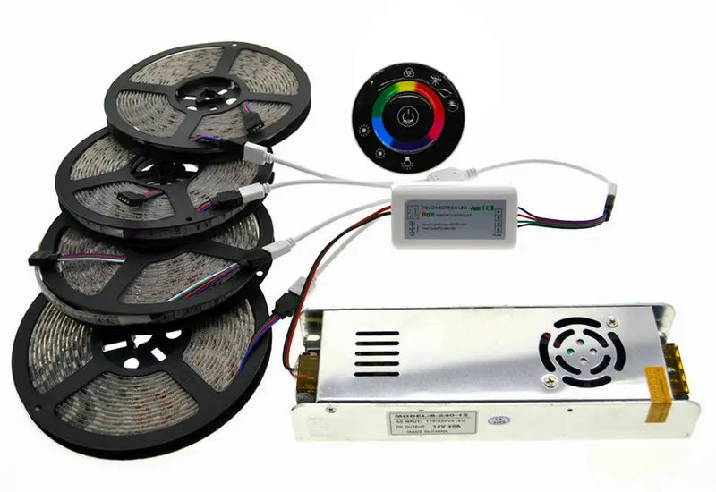 5 м/10 м/15 м/20 м IP20/IP65 Водонепроницаемый 5050 RGB набор светодиодных лент+ 7 клавиш 2,4 г Беспроводной RF сенсорный контроллер+ 12 В адаптер питания