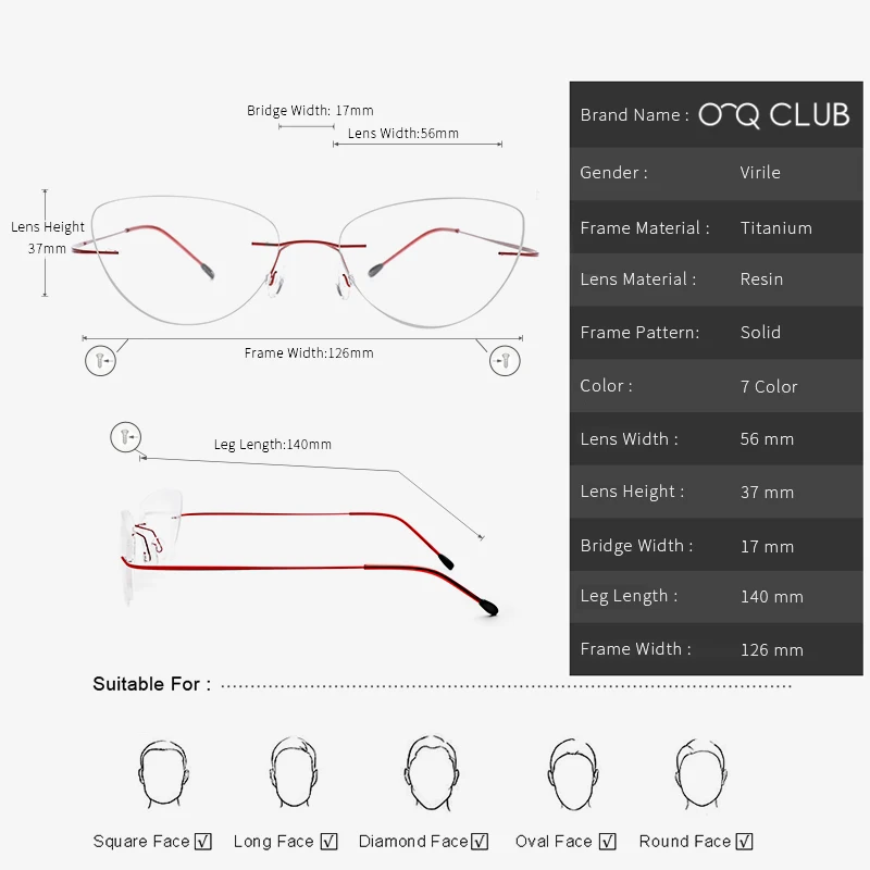 Очки без оправы из титанового сплава ультралегкие солнцезащитные очки кошачьи