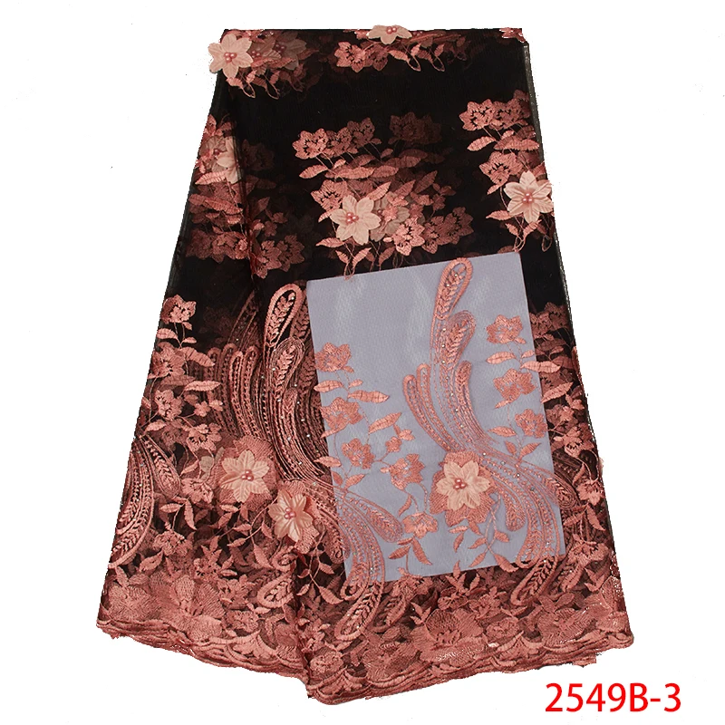 2019 high quality French tulle net lace fabric new style 3D flower African embroidered mesh with beads KS2549B-1 | Аксессуары для