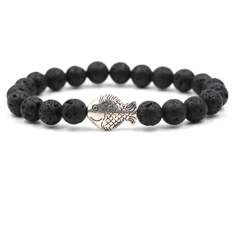 Модные рыбы мужские однотонные с черным натуральным камнем браслет и femme бусины