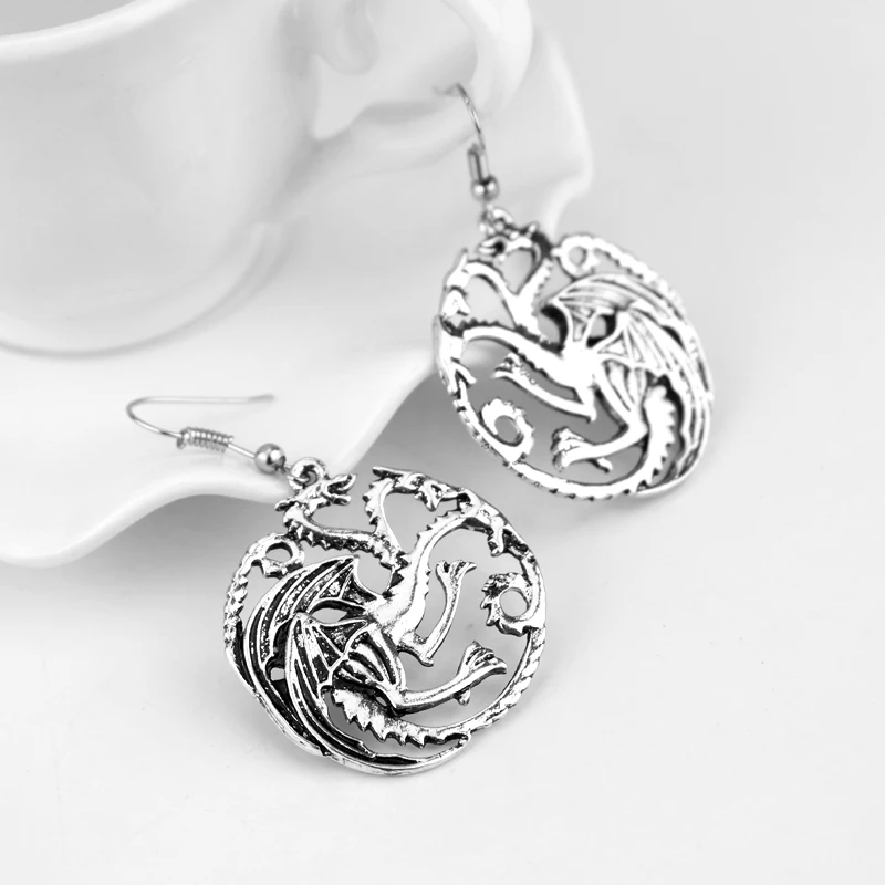Женские популярные серьги-подвески Daenerys с драконом черного цвета в стиле панк, дракон круглой формы, индивидуальные серьги, ювелирные изделия-15