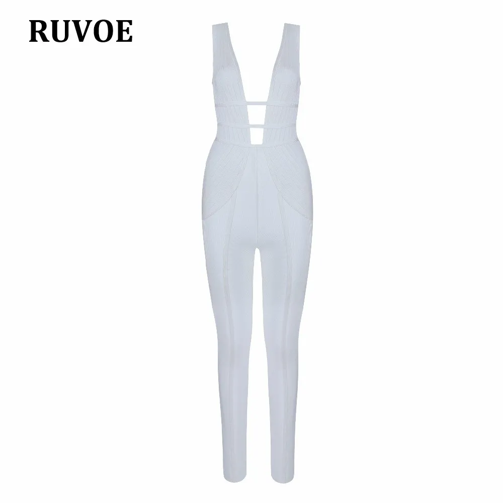 2018 Новый Модный летний женский белый комбинезон с вырезом полная длина