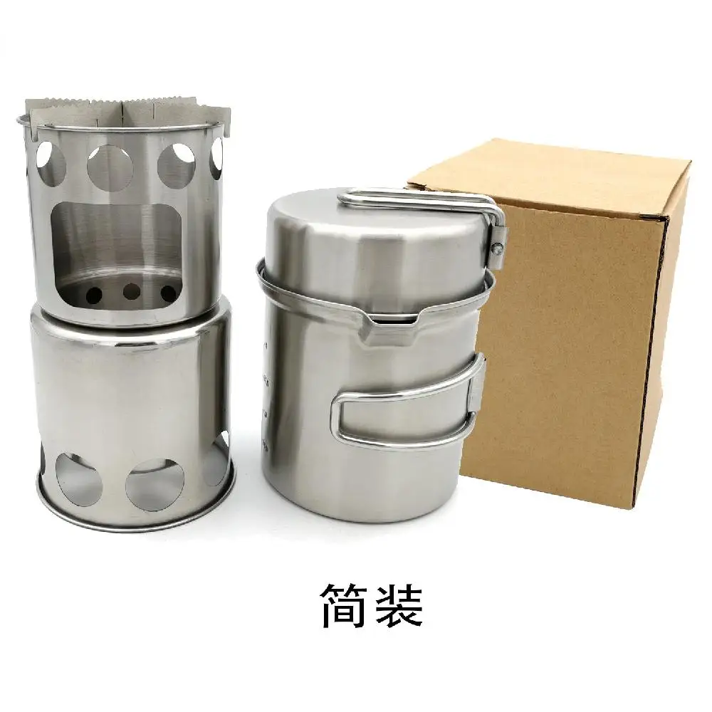 firewood stove pot Hobbyлейн Открытый Кемпинг горшок наборы нержавеющая сталь кухонная утварь котелок кастрюля для пеших прогулок езда Пикник - Цвет: firewood stove pot