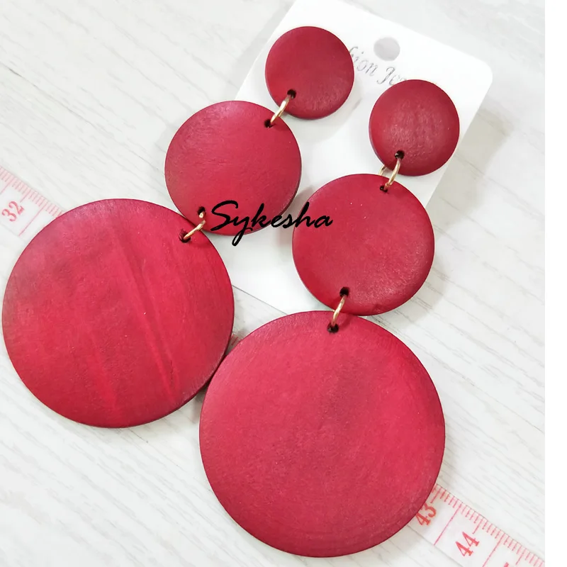 2019 новые винтажные Длинные круглые серьги из дерева для женщин 3 размера большие