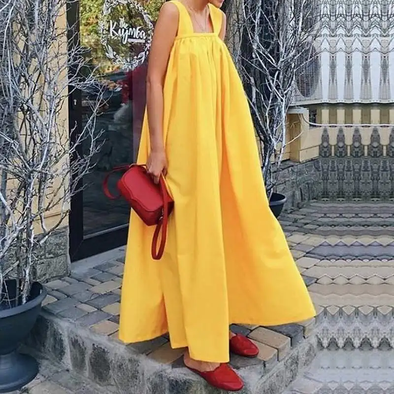 Fanco Women Maxi Long Dress Summer Sexy Sleeveless Square Neck Strap Party Bohemian Holiday Female Vestidos Plus Size | Женская одежда