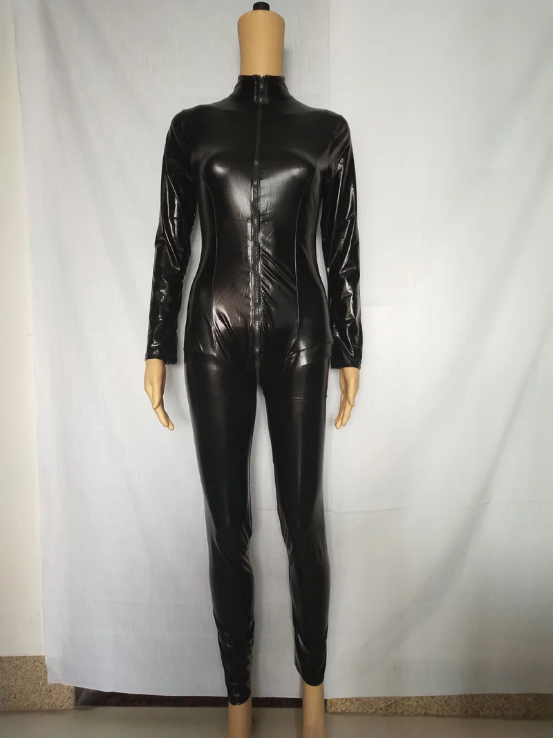 Костюм Кошки из искусственной кожи Zentai сексуальное боди с открытой промежностью