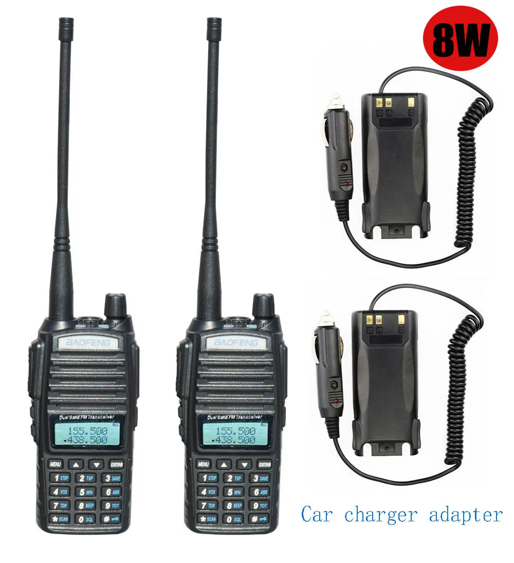 8W with carcharger 2 шт./компл. Высокая мощность 8 Вт baofeng UV-82 портативный двухстороннее радио UV 82 двойной PTT радио приемопередатчик+ Складная CS тактическая антенна - Цвет: 8W with carcharger