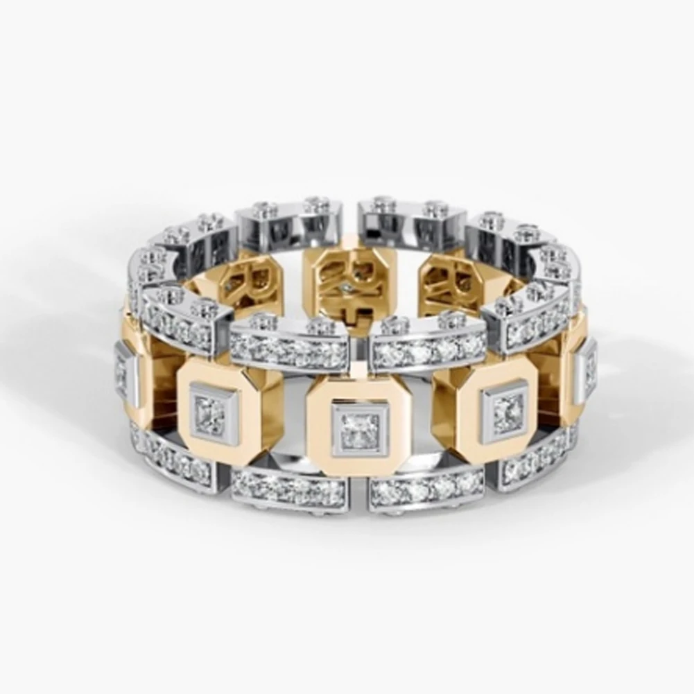 Модные мужские и женские двухцветные блестящие стразы обручальное кольцо на