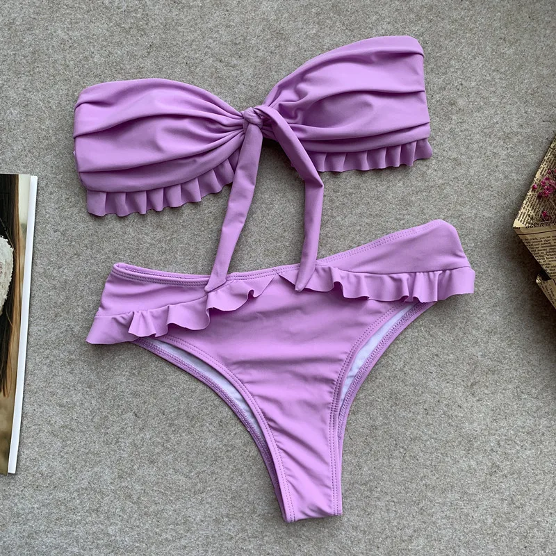 Женский комплект бикини с рюшами сексуальный купальный костюм пляжная одежда