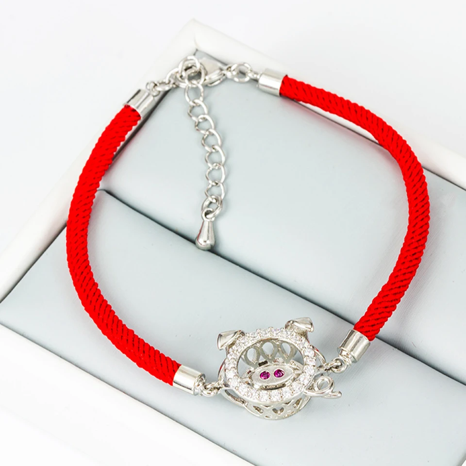 Изысканный браслет из красной веревки в виде свиньи милый титановой стали