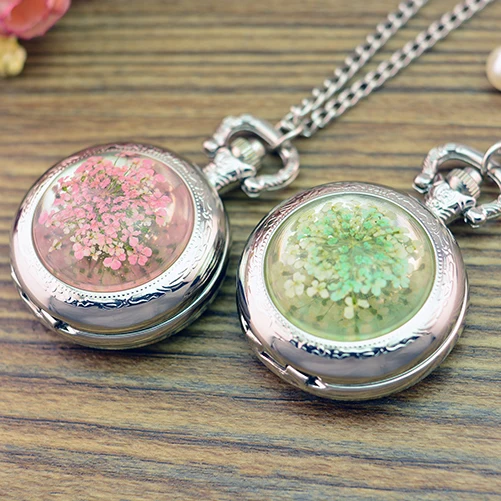 Vintage Silver Color Jewelry Newest Dry Flower Statement Necklace &amp Pendants Women pocket watch accept Customized photo | Наручные