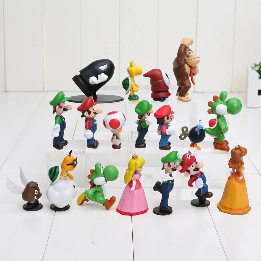 5 комплектов Super Mario Bros 5 комплектов 1 комплект = 18 шт 1,2 ''-2,6'' Супер Марио Bros экшн-фигурка Луиджи подарок