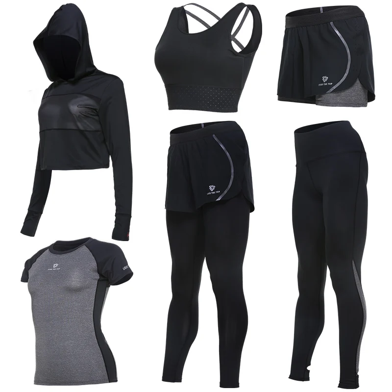 

2018 Vansydical Suits Women Sportswear Female Sports Trousers Fitness Gym Running Sets Quick Dry Gym Clothes Suit 6pcs