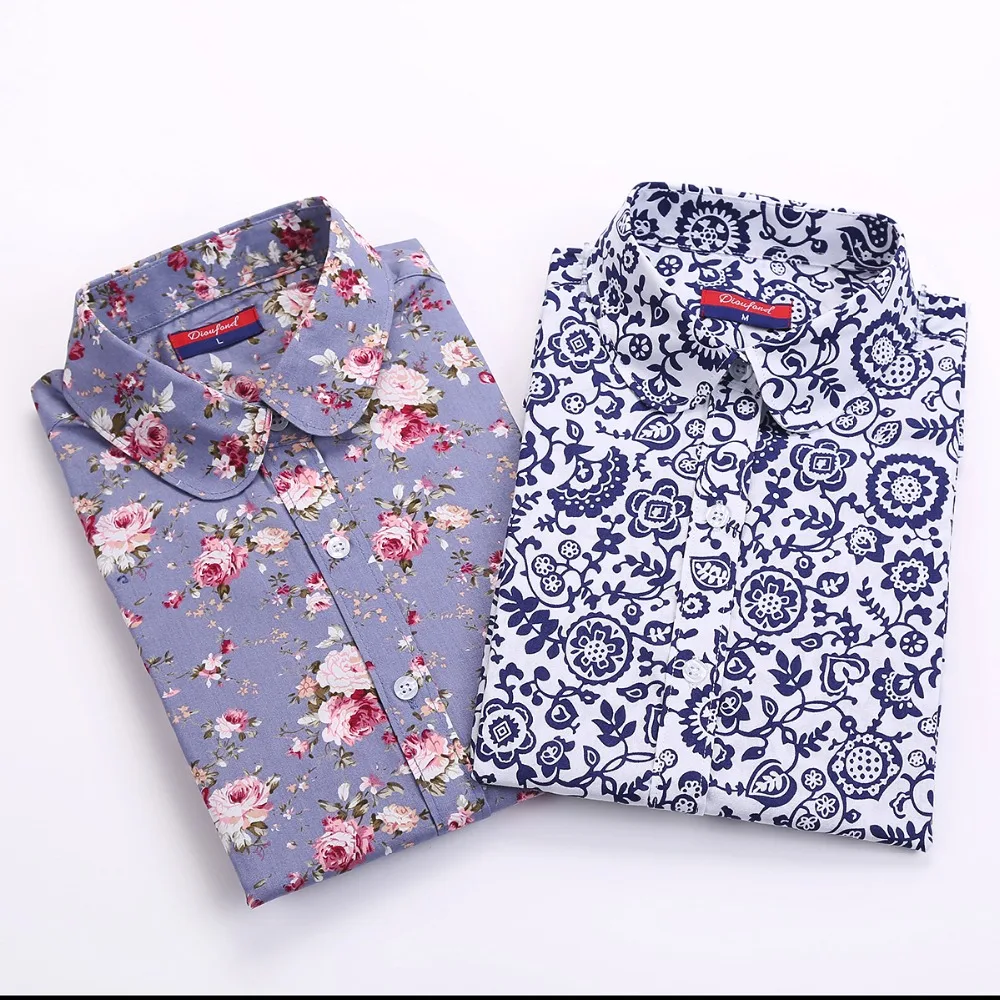 Dioufond женская рубашка из хлопка с цветочным принтом блузка длинным рукавом Blusas
